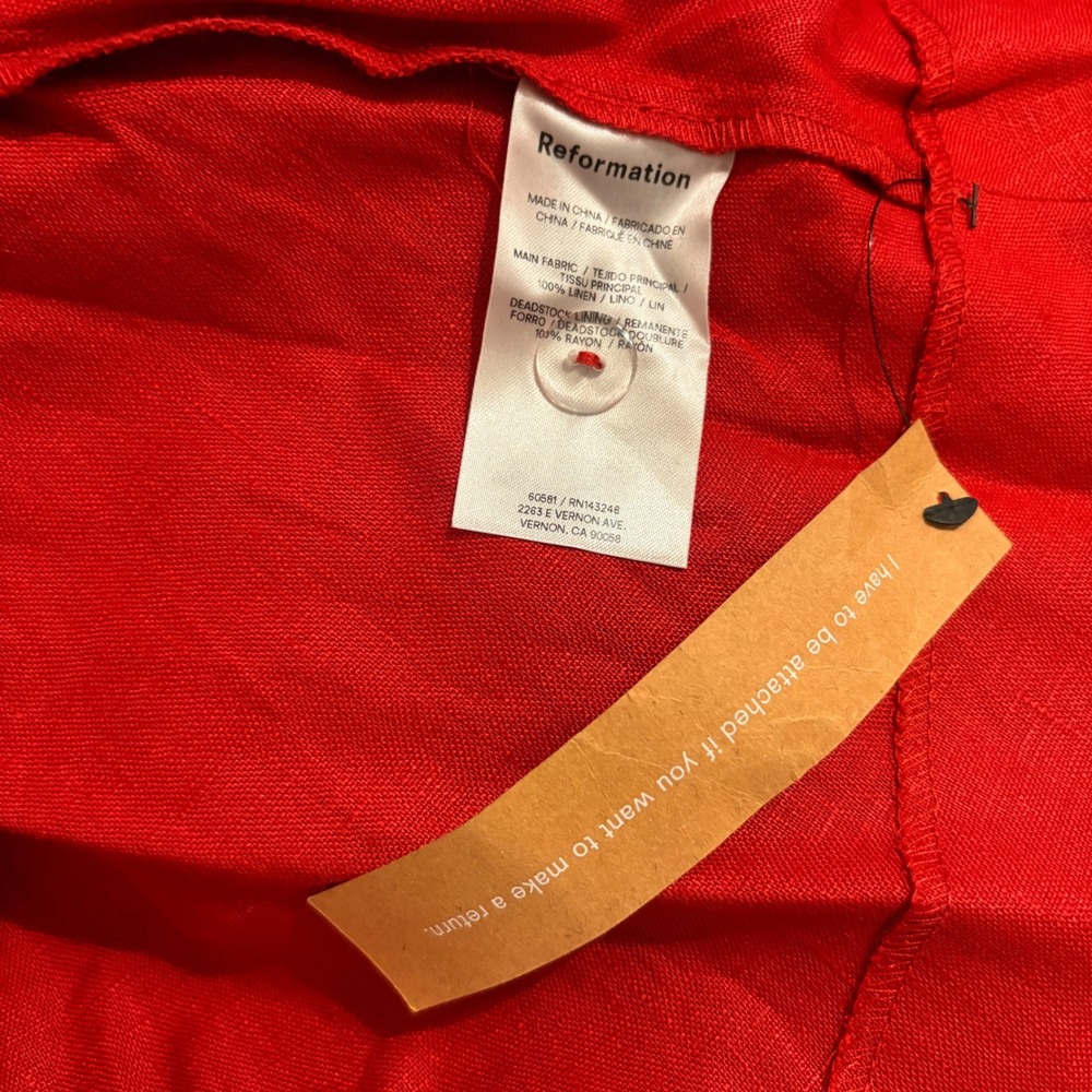 Reformation Balia Linen Dress Sundried Tomato Red Midi Ruched Bust Size 8 NEW - Picture 7 of 7